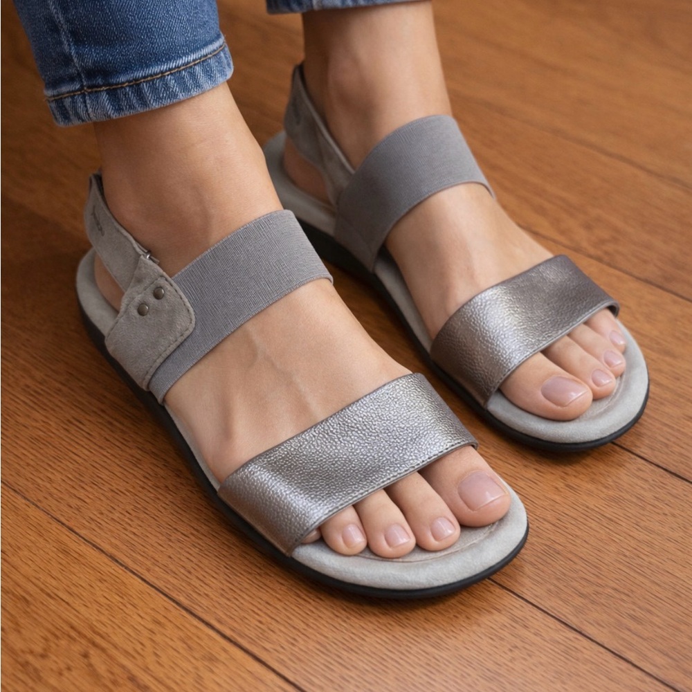 Jambu Ivy Sandal leather Metallic‎ and Gray Women's Sandals 8.5 organic earthy